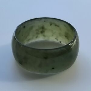Natural Nephrite Dark Green Jade Gemstone Wide Ring